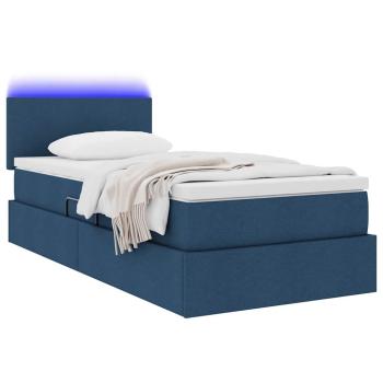 LED-Speicherbett mit Matratze Blau 90 x 200 cm Stoff