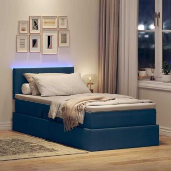 LED-Speicherbett mit Matratze Blau 90 x 200 cm Stoff