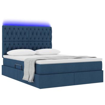 LED-Speicherbett mit Matratze Blau 140 x 200 cm Stoff