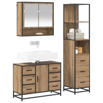 Badezimmermöbel-Set 3 stk. Artisan-Eiche 35 x 37,5 x 166 cm