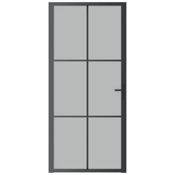 Innentür 93x201,5 cm Schwarz Mattglas und Aluminium