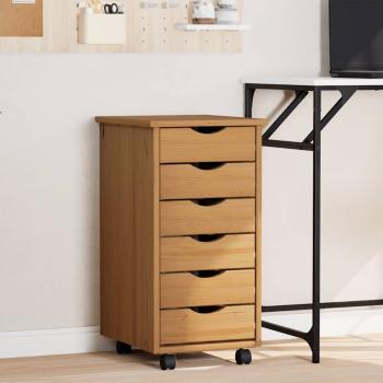 ARDEBO.de - Rollschrank mit Schubladen MOSS Honigbraun Massivholz Kiefer