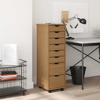ARDEBO.de - Rollschrank mit Schubladen MOSS Honigbraun Massivholz Kiefer