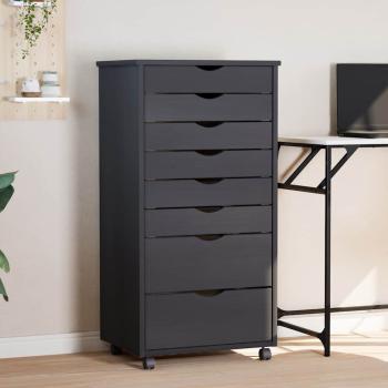 ARDEBO.de - Rollschrank mit Schubladen MOSS Grau Massivholz Kiefer