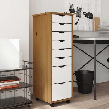 ARDEBO.de - Rollschrank mit Schubladen MOSS Honigbraun Massivholz Kiefer