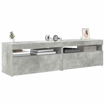 TV-Schränke 2 Stk. mit LED-Leuchten Betongrau 75x35x40 cm