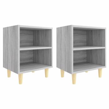 Nachttische mit Massivholz-Beinen 2 Stk. Grau Sonoma 40x30x50cm