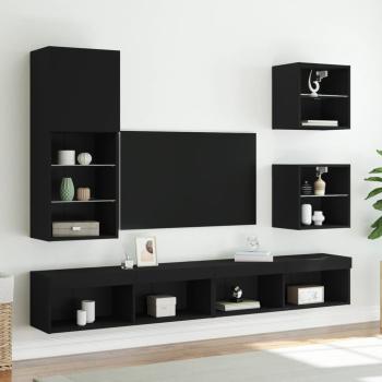 Wand-Nachttisch mit LED-Leuchten Schwarz