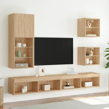 Wand-Nachttisch mit LED-Leuchten Sonoma-Eiche