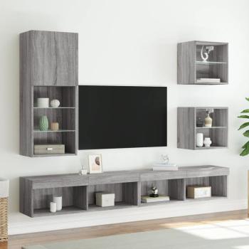 Wand-Nachttisch mit LED-Leuchten Grau Sonoma