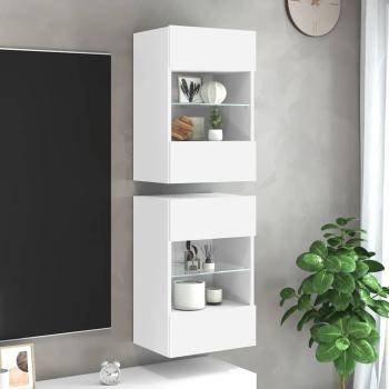 ARDEBO.de - Wandschränke mit LED-Leuchten für TV 2 Stk. Weiß 40x30x60,5 cm