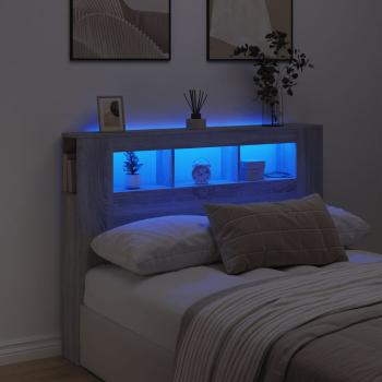 ARDEBO.de - LED-Kopfteil Grau Sonoma 140x18,5x103,5 cm Holzwerkstoff