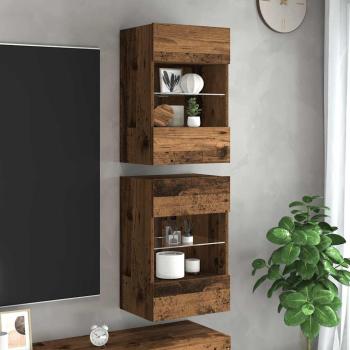 ARDEBO.de - Wandschränke mit LED-Leuchten für TV 2 Stk. Altholz-Optik