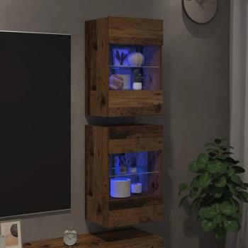 Wandschränke mit LED-Leuchten für TV 2 Stk. Altholz-Optik