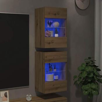 ARDEBO.de - Wandschränke mit LED-Leuchten für TV 2 Stk. Artisan-Eiche