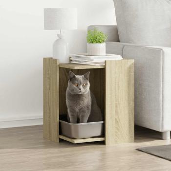 ARDEBO.de - Katzenstreu Box Umzäunung Sonoma-Eiche 42 x 42 x 51 cm