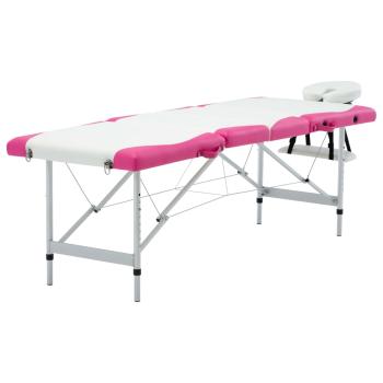 ARDEBO.de - Massageliege Klappbar 4-Zonen Aluminiumgestell Weiß und Rosa