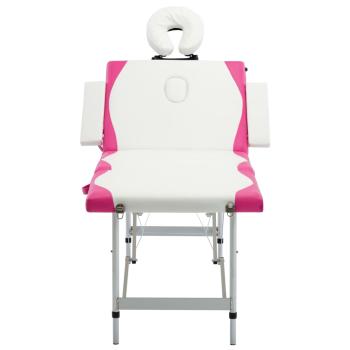 Massageliege Klappbar 4-Zonen Aluminiumgestell Weiß und Rosa