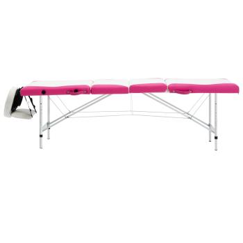 Massageliege Klappbar 4-Zonen Aluminiumgestell Weiß und Rosa
