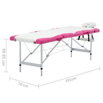 Massageliege Klappbar 4-Zonen Aluminiumgestell Weiß und Rosa