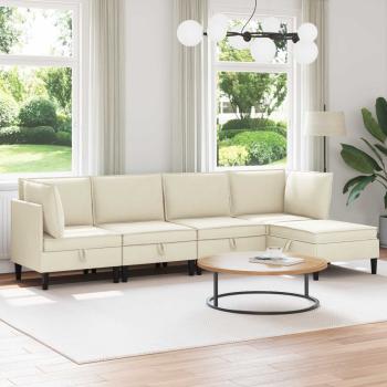 ARDEBO.de - Wohnzimmergarnitur 5 stk. Creme Stoff