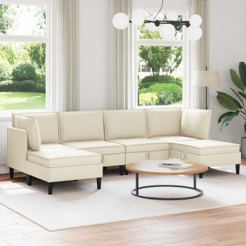 ARDEBO.de - Wohnzimmergarnitur 6 Stk. Creme Stoff