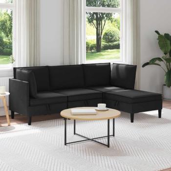 ARDEBO.de - Wohnzimmergarnitur 4 stk. Schwarz Stoff