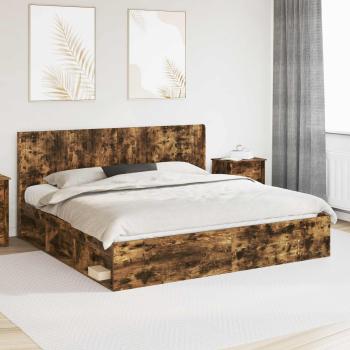 ARDEBO.de - Bettgestell mit Stauraum und Kopfteil Räuchereiche 200 x 200 cm
