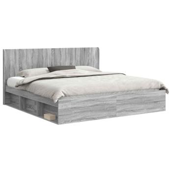 Bettgestell mit Stauraum und Kopfteil Sonoma-Grau 200 x 200 cm