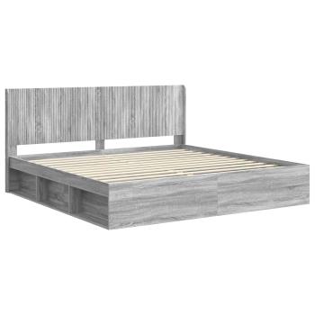 Bettgestell mit Stauraum und Kopfteil Sonoma-Grau 200 x 200 cm