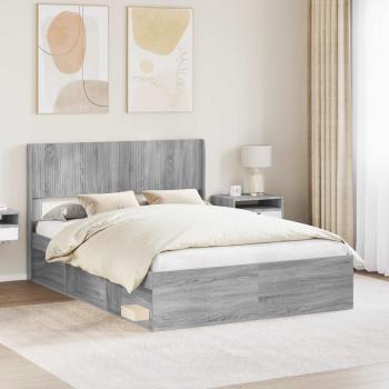 ARDEBO.de - Bettgestell mit Stauraum und Kopfteil Grau Sonoma 120 x 200 cm