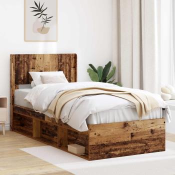 ARDEBO.de - Bettgestell mit Stauraum und Kopfteil Altholz 100 x 200 cm