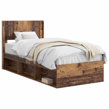 Bettgestell mit Stauraum und Kopfteil Altholz 100 x 200 cm