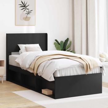 ARDEBO.de - Bettgestell mit Stauraum und Kopfteil Schwarz 90 x 190 cm