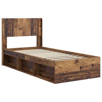 Bettgestell mit Stauraum und Kopfteil Altholz 90 x 190 cm