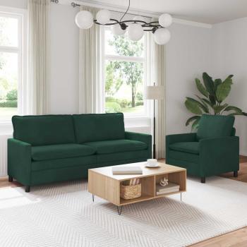 ARDEBO.de - Sofa Set 2 stk. Dunkelgrün Samt