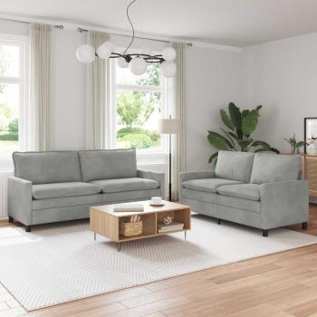 ARDEBO.de - Sofa Set 2 stk. Hellgrau Samt