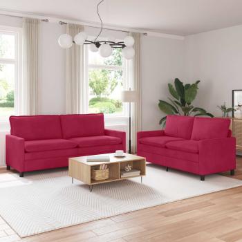 ARDEBO.de - Sofa Set 2 stk. Weinrot Samt