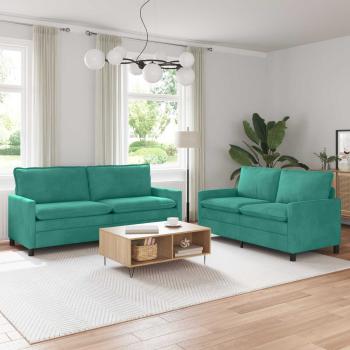 ARDEBO.de - Sofa Set 2 stk. Türkis Samt
