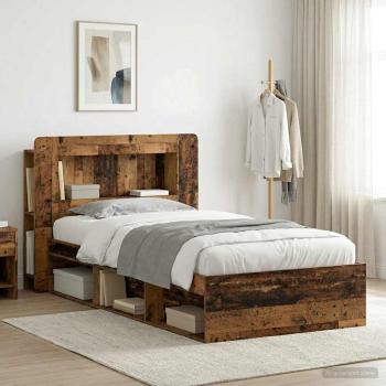 ARDEBO.de - Bettgestell mit Stauraum Altholz 90 x 190 cm Holzwerkstoff