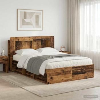 ARDEBO.de - Bettgestell mit Stauraum Altholz 135 x 190 cm Holzwerkstoff