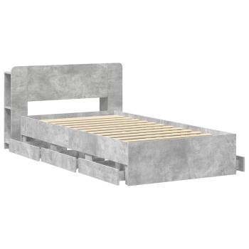 Bettgestell mit Stauraum und Kopfteil Betongrau 80 x 200 cm