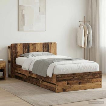ARDEBO.de - Bettgestell mit Stauraum und Kopfteil Altholz 80 x 200 cm