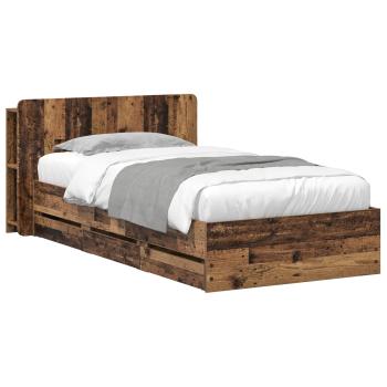 Bettgestell mit Stauraum und Kopfteil Altholz 80 x 200 cm