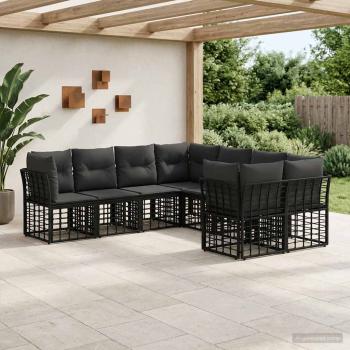 ARDEBO.de - Outdoor-Sofagarnitur 8 stk. Schwarz und Dunkelgrau Polyester