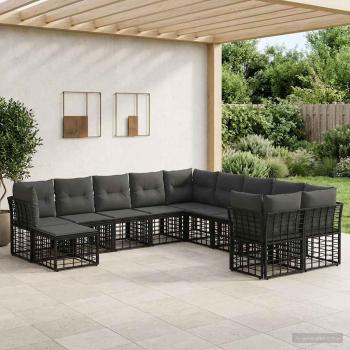 ARDEBO.de - Outdoor-Sofagarnitur 11 stk. Schwarz und Dunkelgrau Polyester