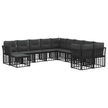 Outdoor-Sofagarnitur 11 stk. Schwarz und Dunkelgrau Polyester