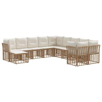 Outdoor-Sofagarnitur 11 stk. Nat?rlich und Cremwei? Polyester