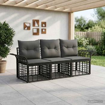 ARDEBO.de - Outdoor-Sofagarnitur 3 stk. Schwarz und Dunkelgrau Polyester