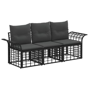Outdoor-Sofagarnitur 3 stk. Schwarz und Dunkelgrau Polyester